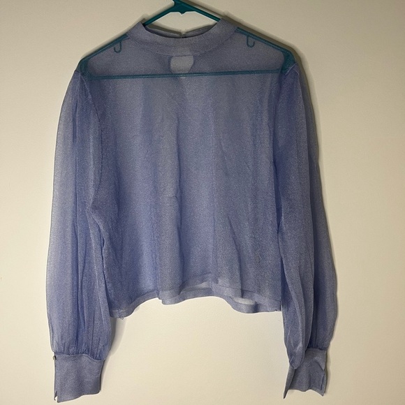 Zara NWOT Sheer Shimmering Long Sleeve Blouse in Lavender in Size Medium - Picture 1 of 10